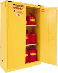 Securall Cabinets - 2 Door, 2 Shelf, Yellow Steel Standard Safety Cabinet for Flammable and Combustible Liquids - 67" High x 43" Wide x 18" Deep, Self Closing Door, 3 Point Key Lock, 45 Gal Capacity - All Tool & Supply