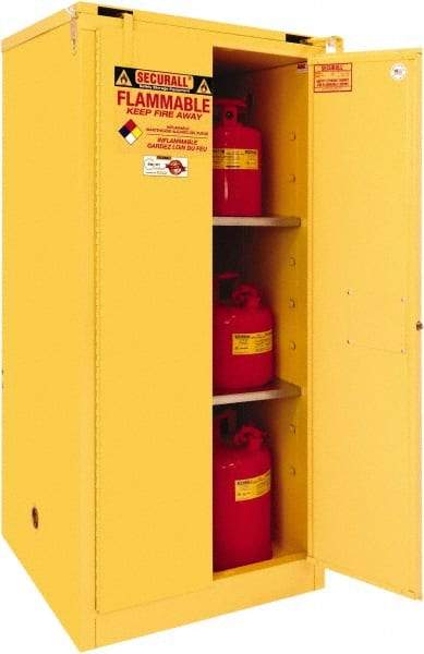 Securall Cabinets - 2 Door, 2 Shelf, Yellow Steel Standard Safety Cabinet for Flammable and Combustible Liquids - 67" High x 31" Wide x 31" Deep, Self Closing Door, 3 Point Key Lock, 60 Gal Capacity - All Tool & Supply