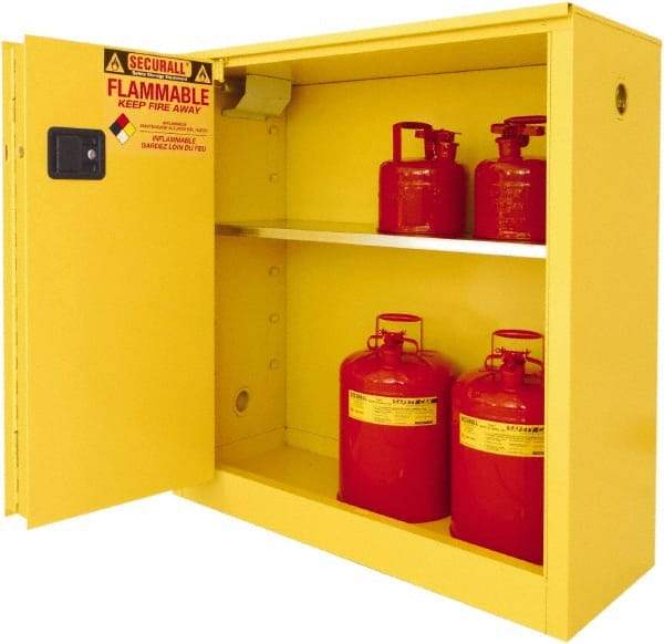 Securall Cabinets - 2 Door, 2 Shelf, Yellow Steel Standard Safety Cabinet for Flammable and Combustible Liquids - 65" High x 43" Wide x 18" Deep, Sliding Door, 3 Point Key Lock, 45 Gal Capacity - All Tool & Supply