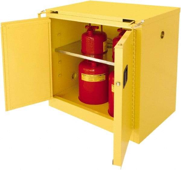 Securall Cabinets - 2 Door, 1 Shelf, Yellow Steel Standard Safety Cabinet for Flammable and Combustible Liquids - 37" High x 36" Wide x 24" Deep, Self Closing Door, 3 Point Key Lock, 30 Gal Capacity - All Tool & Supply