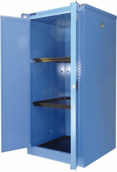 Securall Cabinets - 2 Door, 2 Shelf, Blue Steel Standard Safety Cabinet for Corrosive Chemicals - 67" High x 31" Wide x 31" Deep, Self Closing Door, 3 Point Key Lock, 60 Gal Capacity - All Tool & Supply