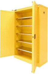 Securall Cabinets - 2 Door, 5 Shelf, Yellow Steel Standard Safety Cabinet for Flammable and Combustible Liquids - 67" High x 43" Wide x 18" Deep, Sliding Door, 3 Point Key Lock, 60 Gal Capacity - All Tool & Supply