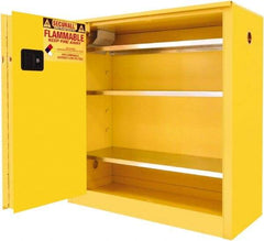 Securall Cabinets - 2 Door, 3 Shelf, Yellow Steel Standard Safety Cabinet for Flammable and Combustible Liquids - 44" High x 43" Wide x 18" Deep, Sliding Door, 3 Point Key Lock, 40 Gal Capacity - All Tool & Supply