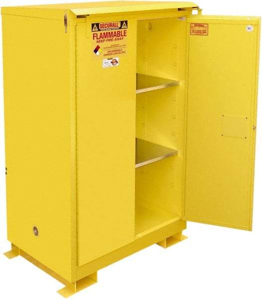 Securall Cabinets - 2 Door, 2 Shelf, Yellow Steel Standard Safety Cabinet for Flammable and Combustible Liquids - 71" High x 43" Wide x 31" Deep, Self Closing Door, 3 Point Key Lock, 90 Gal Capacity - All Tool & Supply