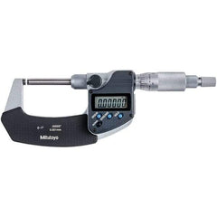 Mitutoyo - 0 to 1" Range, 0.00005" Resolution, Non-Rotating Throat Electronic Outside Micrometer - 0.00015" Accuracy, Ratchet Stop Thimble, Carbide-Tipped Face, SR44 Battery - All Tool & Supply