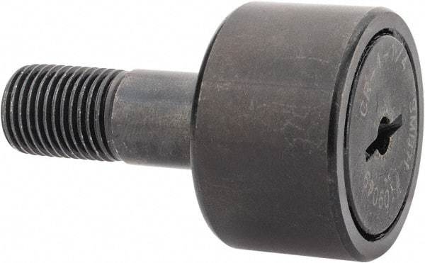 Accurate Bushing - 1-1/4" Roller Diam x 3/4" Width, 1/2" Stud Diam x 1-1/4" Length, Stud Cam Follower - Steel, 5/8" Thread Length, 1/2-20 Thread, 2" OAL, 4,470 Lb Dynamic Cap, 4,300 Lb Static Cap - All Tool & Supply