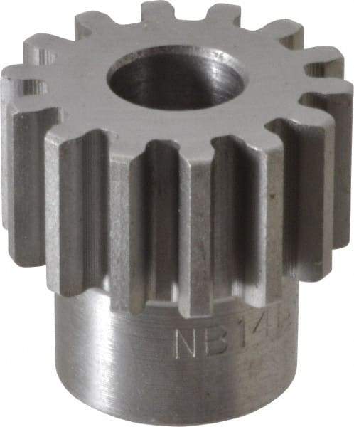 Boston Gear - 16 Pitch, 7/8" Pitch Diam, 14 Tooth Spur Gear - 1/2" Face Width, 3/8" Bore Diam, 0.69" Hub Diam, 14.5° Pressure Angle, Steel - All Tool & Supply