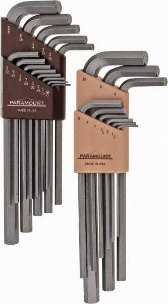 Paramount - 22 Piece L-Key Hex Key Set - Hex Range 0.05 to 3/8", 7-1/4" OAL, Steel - All Tool & Supply