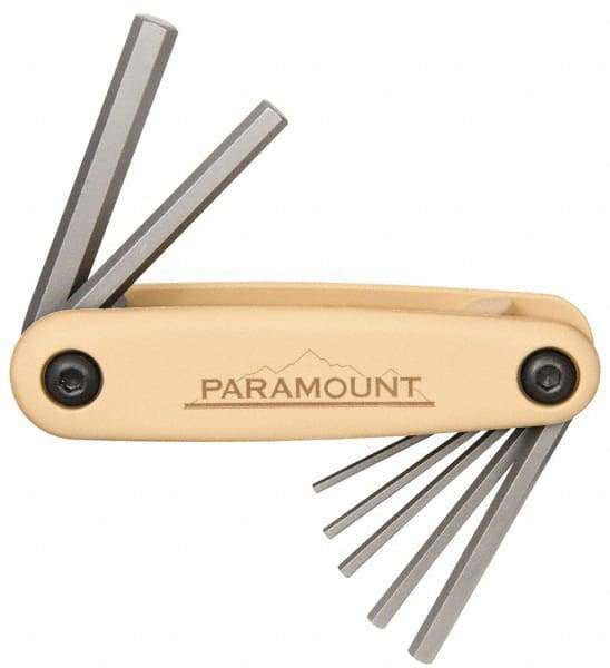 Paramount - 7 Piece Fold-Up Hex Key Set - Hex Range 2 to 8mm, 4-1/2" OAL, Steel - All Tool & Supply