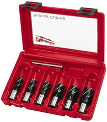 Milwaukee Tool - 6 Piece, 9/16 to 1-1/16" Cutter Diam, 1" Cutting Depth, Steel Annular Cutter Set - Bright Finish, 3/4" Shank Diam, 9/16, 5/8, 11/16, 13/16, 15/16, 1-1/16" Cutter Diams, 2 Flats on Shank - All Tool & Supply