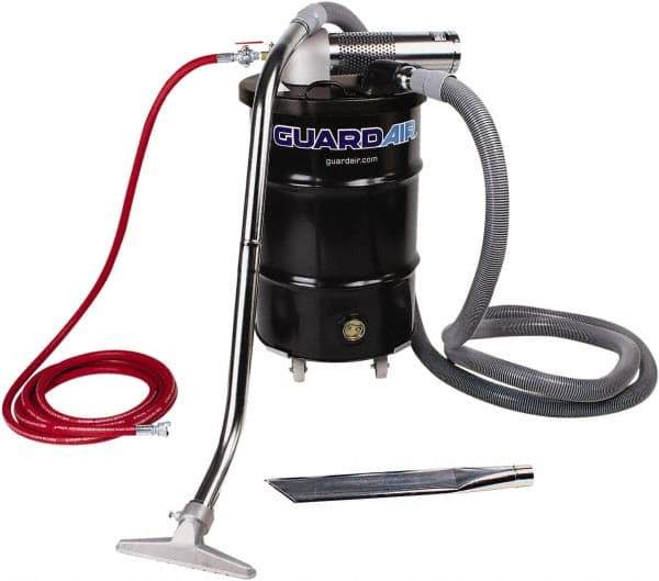 Guardair - 30 Gal Steel Tank, Air Powered Pneumatic Canister Wet/Dry Vacuum - 15 Peak hp, 20' Hose Fitting, Cartridge Filter, Accessories Included - All Tool & Supply