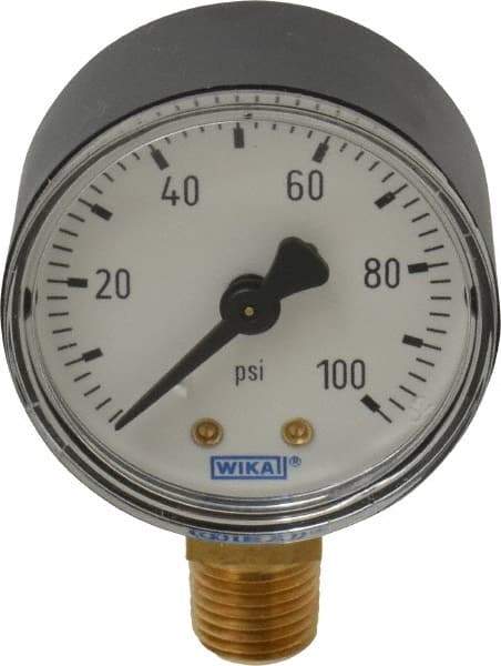 Wika - 2" Dial, 1/4 Thread, 0-100 Scale Range, Pressure Gauge - Lower Connection Mount, Accurate to 3-2-3% of Scale - All Tool & Supply