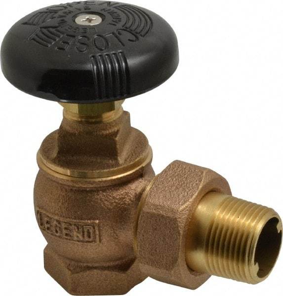 Legend Valve - 3/4" Pipe, 60 psi WOG Rating, FNPT x Male Union End Connections, Handwheel Steam Angle Radiator Valve - 15 psi Steam Pressure Rating, Bronze - All Tool & Supply