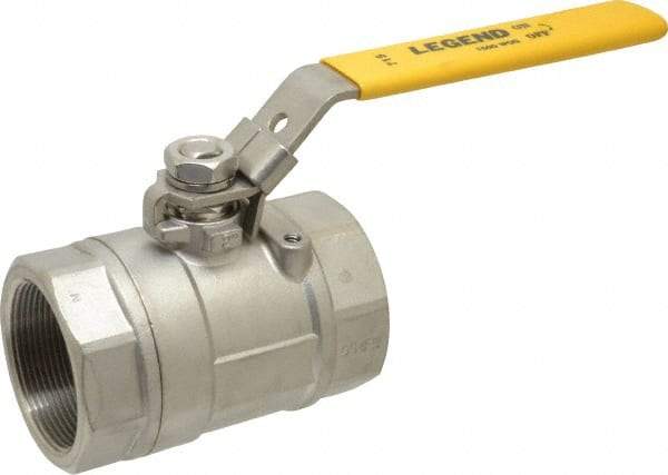 Legend Valve - 2" Pipe, Large Port, Stainless Steel Standard Ball Valve - 2 Piece, Inline - One Way Flow, FNPT x FNPT Ends, Locking Lever Handle, 1,500 WOG, 150 WSP - All Tool & Supply