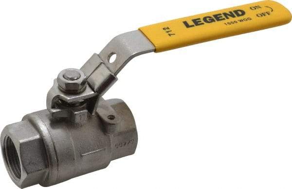 Legend Valve - 1" Pipe, Full Port, Stainless Steel Standard Ball Valve - 2 Piece, Inline - One Way Flow, FNPT x FNPT Ends, Locking Lever Handle, 1,000 WOG, 150 WSP - All Tool & Supply