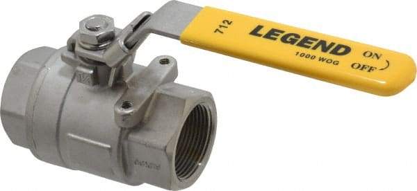 Legend Valve - 1-1/4" Pipe, Full Port, Stainless Steel Standard Ball Valve - 2 Piece, Inline - One Way Flow, FNPT x FNPT Ends, Locking Lever Handle, 1,000 WOG, 150 WSP - All Tool & Supply