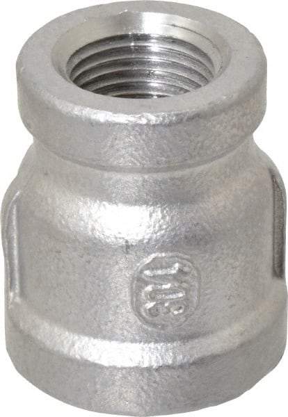 Merit Brass - 1/2 x 3/8" Grade 304 Stainless Steel Pipe Reducer Coupling - FNPT x FNPT End Connections, 150 psi - All Tool & Supply