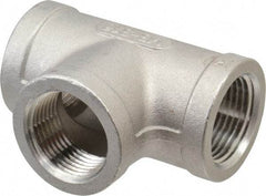 Merit Brass - 3/4" Grade 316 Stainless Steel Pipe Tee - FNPT x FNPT x FNPT End Connections, 150 psi - All Tool & Supply