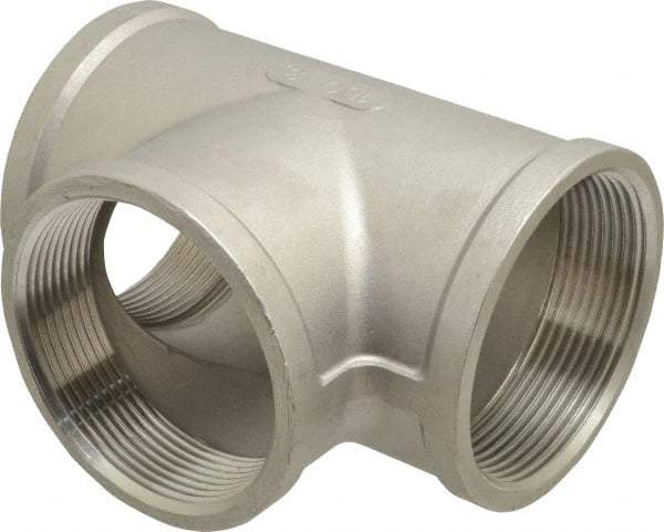 Merit Brass - 3" Grade 316 Stainless Steel Pipe Tee - FNPT x FNPT x FNPT End Connections, 150 psi - All Tool & Supply