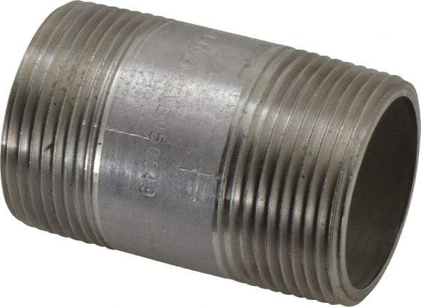 Merit Brass - Schedule 40, 1-1/4" Pipe x 2-1/2" Long, Grade 304/304L Stainless Steel Pipe Nipple - Welded & Threaded - All Tool & Supply