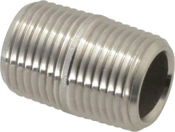 Merit Brass - Schedule 80, 3/8" Pipe x 1" Long, Grade 316/316L Stainless Steel Pipe Nipple - Seamless & Threaded - All Tool & Supply