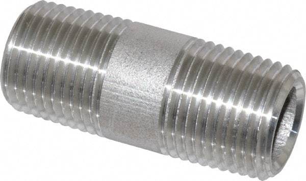 Merit Brass - Schedule 80, 1/2" Pipe x 2" Long, Grade 316/316L Stainless Steel Pipe Nipple - Seamless & Threaded - All Tool & Supply