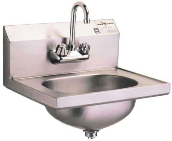 Eagle MHC - 13-1/2" Long x 9-3/4" Wide Inside, 1 Compartment, Grade 304 Stainless Steel Stainless Steel Hand Sink-Wall Mount - 20 Gauge, 18-7/8" Long x 14-3/4" Wide Outside, 6-3/4" Deep - All Tool & Supply