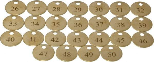 Value Collection - 1" High x 1" Long, 26 to 50, English Safety & Facility Numbered Tag - 1 Side, Brass - All Tool & Supply