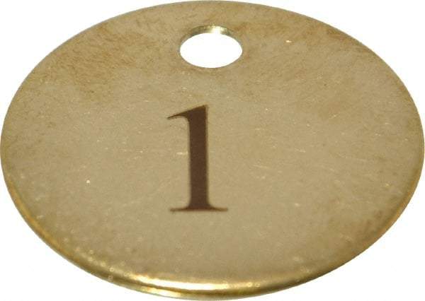 Value Collection - 1-1/4" High x 1-1/4" Long, 1 to 25, English Safety & Facility Numbered Tag - 1 Side, Brass - All Tool & Supply