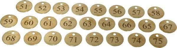 Value Collection - 1-1/4" High x 1-1/4" Long, 51 to 75, English Safety & Facility Numbered Tag - 1 Side, Brass - All Tool & Supply