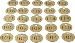 Value Collection - 1-1/4" High x 1-1/4" Long, 101 to 125, English Safety & Facility Numbered Tag - 1 Side, Brass - All Tool & Supply