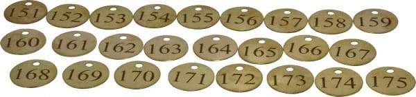 Value Collection - 1-1/4" High x 1-1/4" Long, 151 to 175, English Safety & Facility Numbered Tag - 1 Side, Brass - All Tool & Supply