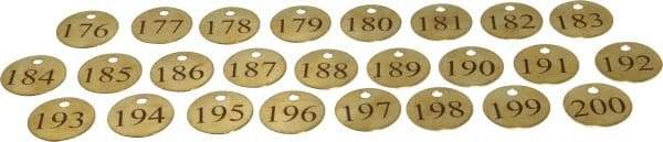 Value Collection - 1-1/4" High x 1-1/4" Long, 176 to 200, English Safety & Facility Numbered Tag - 1 Side, Brass - All Tool & Supply