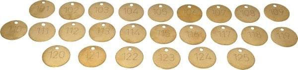 Value Collection - 1-1/2" High x 1-1/2" Long, 101 to 125, English Safety & Facility Numbered Tag - 1 Side, Brass - All Tool & Supply