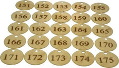 Value Collection - 1-1/2" High x 1-1/2" Long, 151 to 175, English Safety & Facility Numbered Tag - 1 Side, Brass - All Tool & Supply