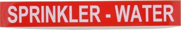 Made in USA - Pipe Marker with Water Sprinkler Legend and Arrow Graphic - 1 to 2-1/2" Pipe Outside Diam, White on Red - All Tool & Supply