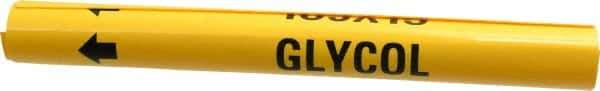 Made in USA - Pipe Marker with Glycol Legend and Arrow Graphic - 3/4 to 1" Pipe Outside Diam, Black on Yellow - All Tool & Supply