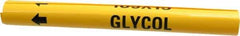 Made in USA - Pipe Marker with Glycol Legend and Arrow Graphic - 3/4 to 1" Pipe Outside Diam, Black on Yellow - All Tool & Supply