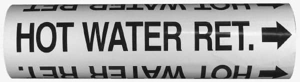 Made in USA - Pipe Marker with Heating Return Legend and Arrow Graphic - 3-3/8 to 4-1/2" Pipe Outside Diam, Black on Yellow - All Tool & Supply