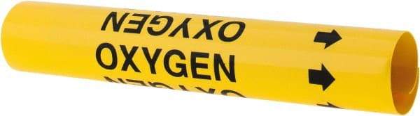 Made in USA - Pipe Marker with Oxygen Legend and Arrow Graphic - 3/4 to 1" Pipe Outside Diam, Black on Yellow - All Tool & Supply