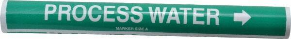 Made in USA - Pipe Marker with Process Water Legend and Arrow Graphic - 3/4 to 1" Pipe Outside Diam, White on Green - All Tool & Supply