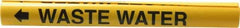 Made in USA - Pipe Marker with Waste Water Legend and Arrow Graphic - 3/4 to 1" Pipe Outside Diam, Black on Yellow - All Tool & Supply