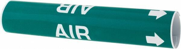 Made in USA - Pipe Marker with Air Legend and Arrow Graphic - 1-1/8 to 2-3/8" Pipe Outside Diam, White on Green - All Tool & Supply