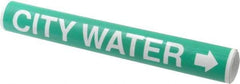 Made in USA - Pipe Marker with City Water Legend and Arrow Graphic - 1-1/8 to 2-3/8" Pipe Outside Diam, White on Green - All Tool & Supply