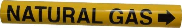 Made in USA - Pipe Marker with Natural Gas Legend and Arrow Graphic - 1-1/8 to 2-3/8" Pipe Outside Diam, Black on Yellow - All Tool & Supply