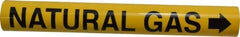 Made in USA - Pipe Marker with Natural Gas Legend and Arrow Graphic - 1-1/8 to 2-3/8" Pipe Outside Diam, Black on Yellow - All Tool & Supply