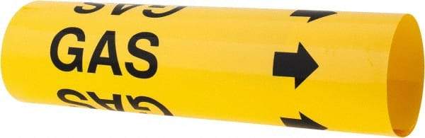 Made in USA - Pipe Marker with Gas Legend and Arrow Graphic - 2-1/2 to 3-1/4" Pipe Outside Diam, Black on Yellow - All Tool & Supply