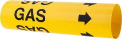 Made in USA - Pipe Marker with Gas Legend and Arrow Graphic - 2-1/2 to 3-1/4" Pipe Outside Diam, Black on Yellow - All Tool & Supply