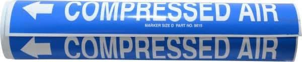 Made in USA - Pipe Marker with Compressed Air Legend and Arrow Graphic - 3-3/8 to 4-1/2" Pipe Outside Diam, White on Blue - All Tool & Supply