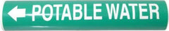 Made in USA - Pipe Marker with Potable Water Legend and Arrow Graphic - 3-3/8 to 4-1/2" Pipe Outside Diam, White on Green - All Tool & Supply